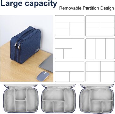 Органайзер для кабелів AiQInu: універсальна дорожня сумка-кубик, 3 шари, водонепроникний, для кабелів, powerbank, USB, SD карт (темно-синій)