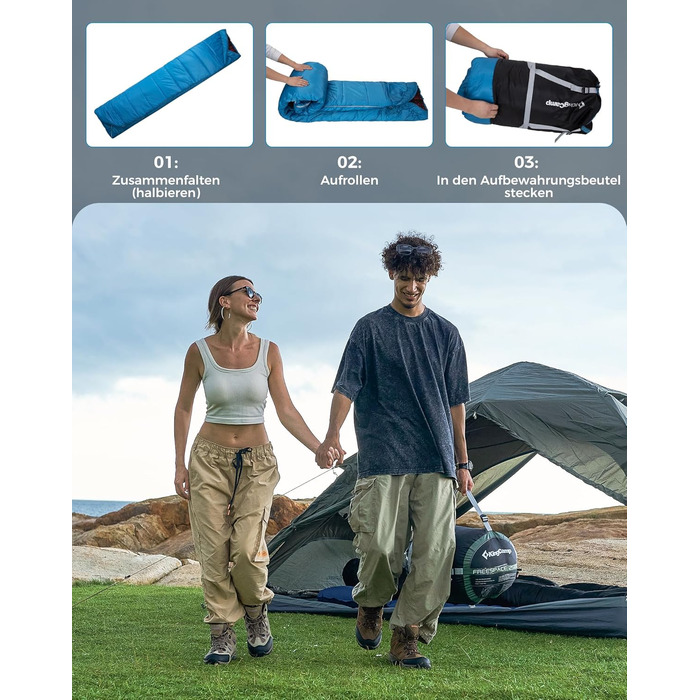 KingCamp 2-Person Winter Sleeping Bag - Warm Outdoor Sleeping Bag for Camping & Travel - 3-4 Season, Includes 2 Flannel Pillows