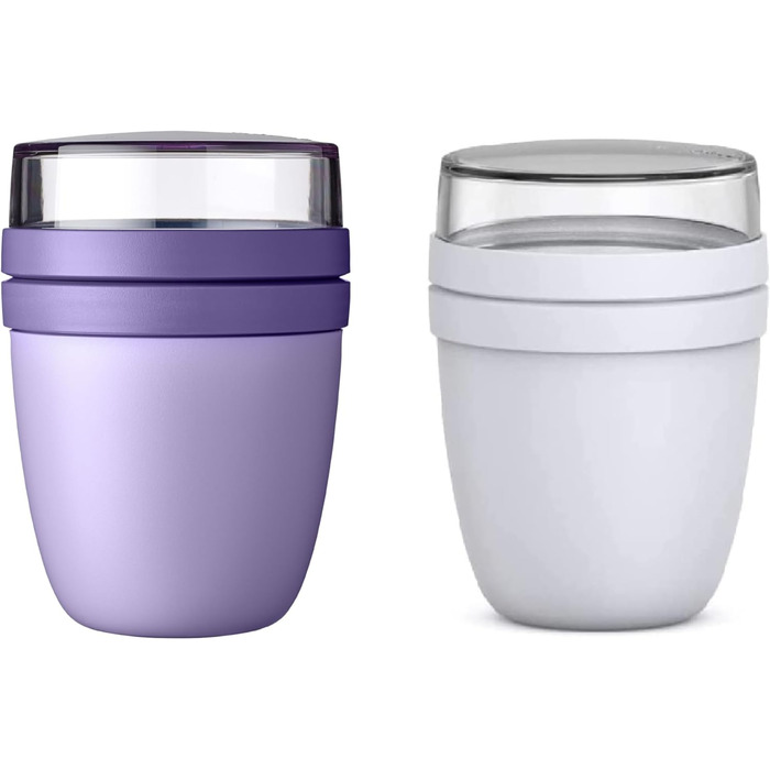 Mepal | Lunchpot Ellipse Mixed | Vivid Lilac + Cool Grey | To-go muesli bowl | Compartment for yogurt & muesli | 500 ml + 200 ml | Suitable for freezer, microwave & dishwasher