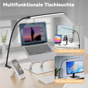 LED лампа для столу Homefire: регульована, чорна, з 3 кольорами та 5 рівнями яскравості, USB, для офісу та навчання