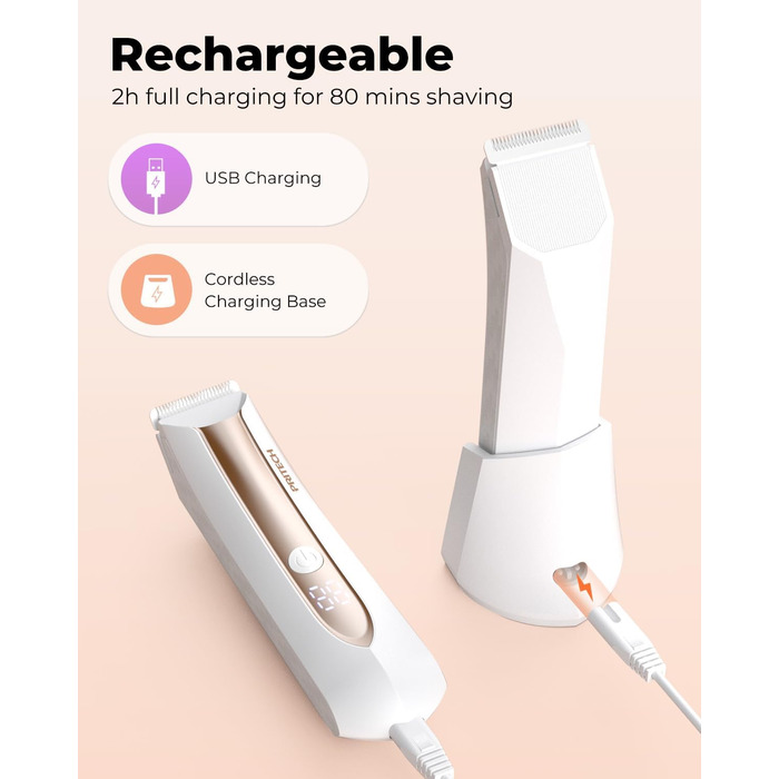 Електричний жіночий тіло-тример PRITECH для бікіні. Вологозахищений (IPX7), USB, з зарядною станцією