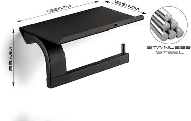 Sagittarius One 160S1 Stainless Steel Toilet Paper Holder with Shelf - Matte Black | Phone Shelf | WC Paper Holder | Toilet Paper Dispenser