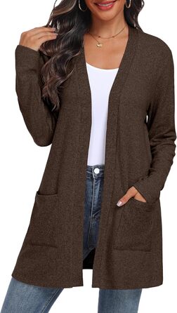 Жіночий кардиган QIXING в'язаний з кишенями, зелений (L, Коричневий) | Зручний, дихаючий, теплий | Для осені та зими