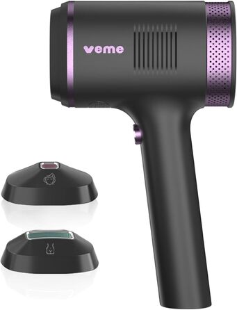 Пристрій для епіляції IPL з сапфіровим наконечником, охолодженням та 500 000 імпульсів світла. 2 насадки для обличчя, тіла, зони бікіні та пахв. Постійне видалення волосся. Violett