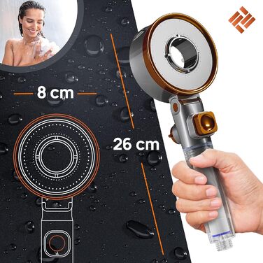 POWERLAP® Shower Head with Filter & Mounting Tool | PP Cotton Filter Shower Head for Cleaned & Softer Water | Booster Mode for Perfect Water Pressure in Your Shower Grey
