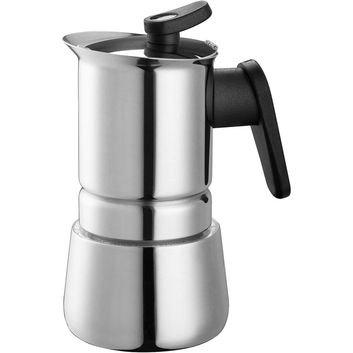 Steelmoka, Patented Moka Espresso Machine for Cooktops including Induction, 2-Cup Capacity, Silver Color, Stainless Steel Coffee Maker, Dimensions 12 x 9 x 15.5 cm