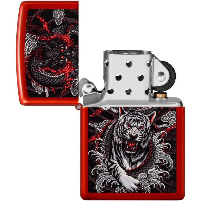 Запальничка Zippo з дизайном Дракон і Тигр, металева, червона