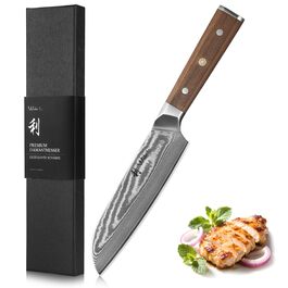 Ніж кухонний Wakoli Santoku Damast (18 см), сталь VG10, 67 шарів, рукоять з горіха, професійний, в подарунковій коробці