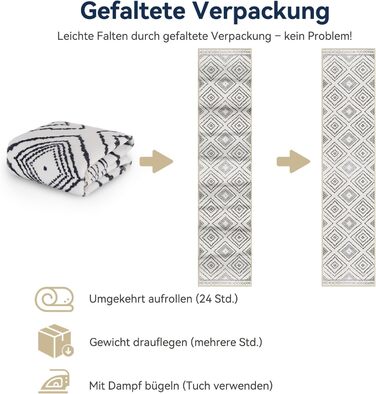 Килимок-довгий килим для коридору 60 x 180 см, неслизький для кухні, з коротким ворсом, пральний, складаний, у стилі бохо – для коридору, кухні, вітальні та офісу, чорно-білий 60 x 180 см