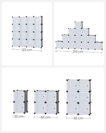 SONGMICS Regal System, Shoe Rack, Set of 16 Cubes, Plastic Wardrobe, with Doors, Plug-in Shelf, Storage for Clothes, Shoes and Books, Easy Assembly, Grey LPC443G01