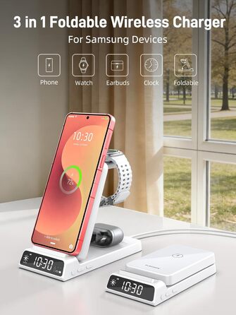 Бездротовий зарядний пристрій 3-в-1 для Samsung Galaxy S26/S25/Z Fold 7/Flip 7, Galaxy Watch 8/7/6/5 Pro та Buds 3/2 - білий