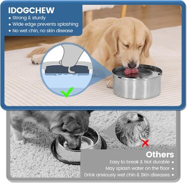Миска для собак без облизування, нержавіюча сталь, протиковзаюча, витокостійка, легко миється, 3L, срібна