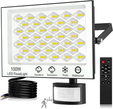 Viugreum LED Floodlight with Motion Sensor 20000lm Outdoor IP66 Waterproof Spotlight 6500K Cold White Outdoor Light Floodlight for Garden (100w, 1PCS)