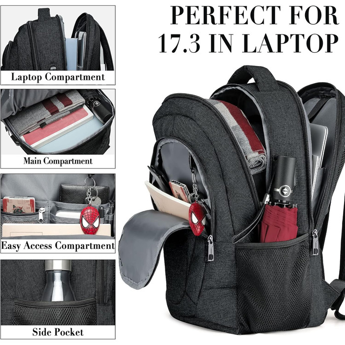 Чоловічий рюкзак BIKROD: великий, водонепроникний, з USB-портом для зарядки, 17.3