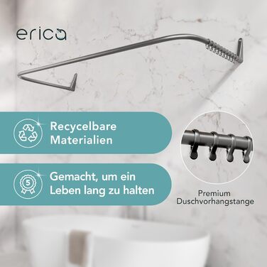 Штанга для душу Ericha L-подібної та U-подібної форми - 4-в-1 для ванни/душу - сталева з порошковим покриттям (сірий глянцевий)