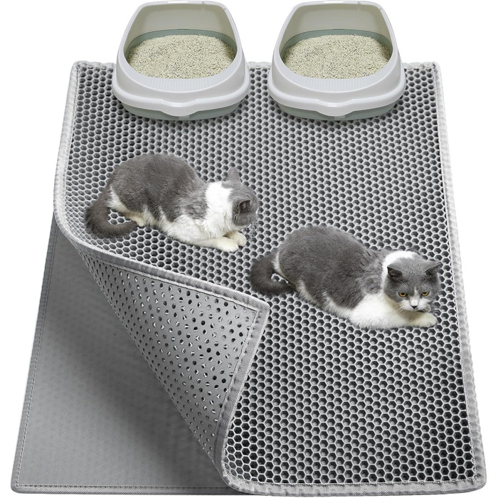 Килимок для котячого туалету Garoopion Katzenklo Matte, 90x76 см, EVA, стільниковий, сірий, двошаровий