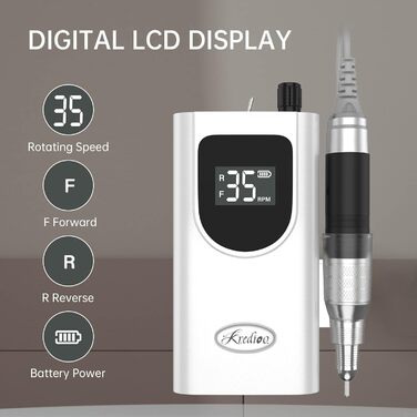 Електрична нігтьова пилка Kredioo для гелю та акрилу з LED-дисплеєм та 6 насадками