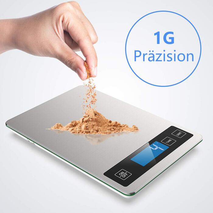 Кухонні ваги NBPOWER Digital 10 кг, електронні ваги з нержавіючої сталі, точність 1 г, сірий/сріблястий колір