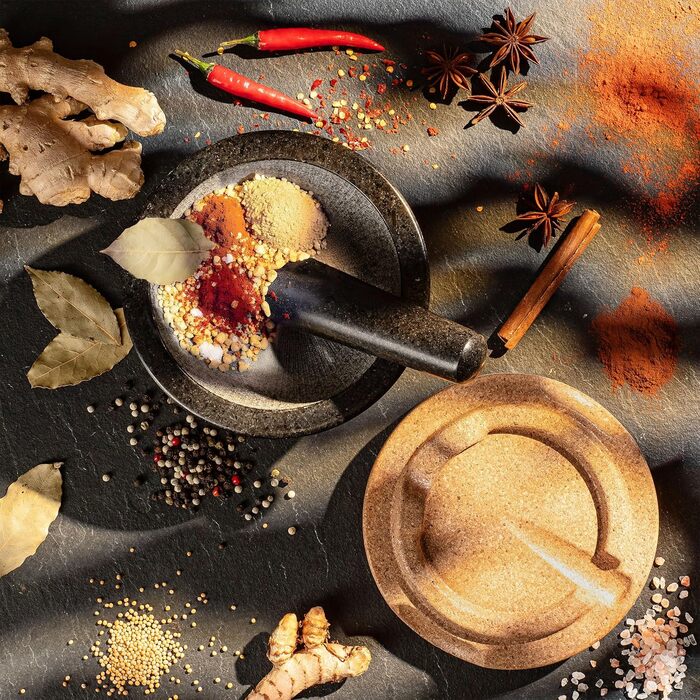 Набір ступки та пестика | Граніт | Основа та кришка з корку | Великий (XXL) для спецій та трав