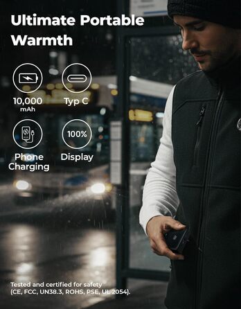 Обогреваемая жилетка KEMIMOTO для мужчин и женщин с 5 зонами обогрева, USB-аккумулятор 10000mAh, для катания на лыжах, рыбалки, мотоцикла, активного отдыха (M, Черный)