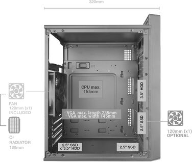 Корпус ПК Tacens SAGITTA20 з LED-дисплеєм, 3 вентилятори 120мм, скло, сітка, USB-C, чорний (2FORTISII)