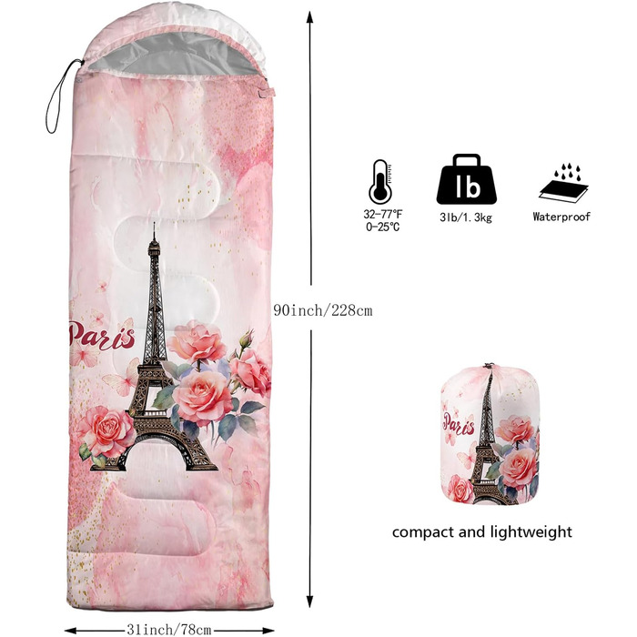 Спальні мішки QOOMO для кемпінгу, 3 сезони, для дорослих та дітей, легкі, водонепроникні, для подорожей та відпочинку на природі