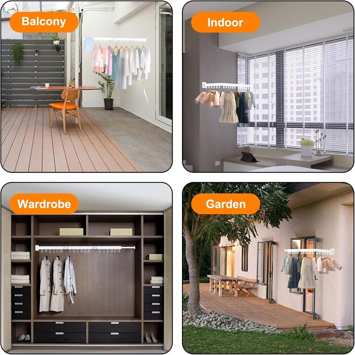 Висувна сушарка для білизни на стіну з гачками. Компактна сушарка для балкона, білизни, ванної кімнати, спальні (Біла, 3 складаних секції)