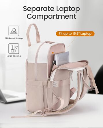 Рюкзак для ноутбука LOVEVOOK, 15.6 дюймів, жіночий, для школи/університету, подорожей, робочі будні. Водостійкий, елегантний, для дівчат-підлітків. Колір: бежево-рожевий