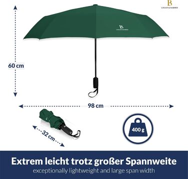 Чоловічий парасолька LOGAN & BARNES Boston: штормостійкий, з тефлоновим покриттям, темно-зелений