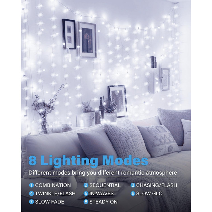 Ламповий фонтан 3x3м, 300 LED, USB, 8 режимів, пульт, IP65, для декору, свята, вечірки, тепле світло, мідний дріт