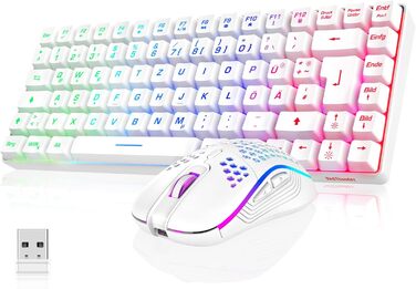 RedThunder Бездротовий Ігровий Набір Клавіатури та Миші, DE TKL Розкладка, 85 Клавіш, Перезаряджувана, Компактна, 7200DPI, для PC, Mac, PS5, Xbox (Біло-Чорний)