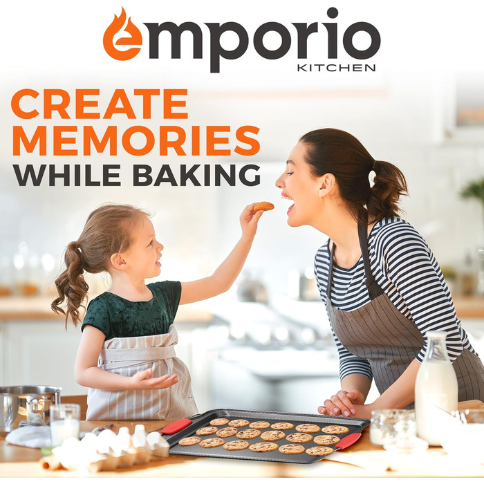 Набір форм для випічки Emporio Kitchen – антипригарне покриття, набір форм для випічки з вуглецевої сталі з силіконовими ручками, без PFOA, PFOS, PTFE, рецептурник в комплекті, деко для випічки (чорний, набір з 8 штук)