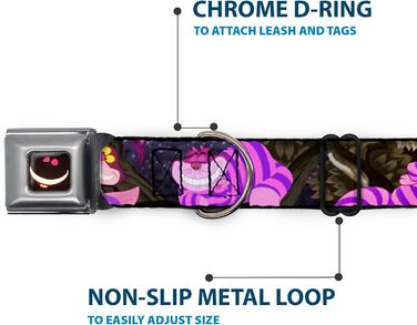 Нашийник для собак Buckle-Down з пряжкою - Cheshire Cat Tree Poses, ширина 2.5 см, розміри M (11-17 см), L (15-26 см)