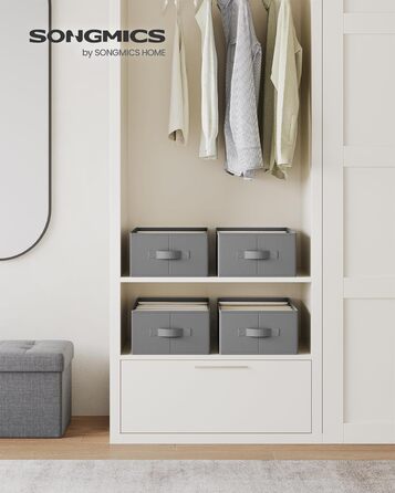 SONGMICS Set of 4 Drawer Organizers, 6 Compartments, Closet Organizer, Foldable, Clothes Organizer, 16.3 x 12.1 x 7 inches, for Pants, Clothing, Dove Gray, URUS009G04