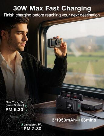 Зарядний пристрій LLANO AC3 30W з 3 акумуляторами 1950mAh для DJI Osmo Action 6/5 Pro/4/3 & Osmo 360, трьохпортовий, PD-зарядка, LED-дисплей, портативний кейс