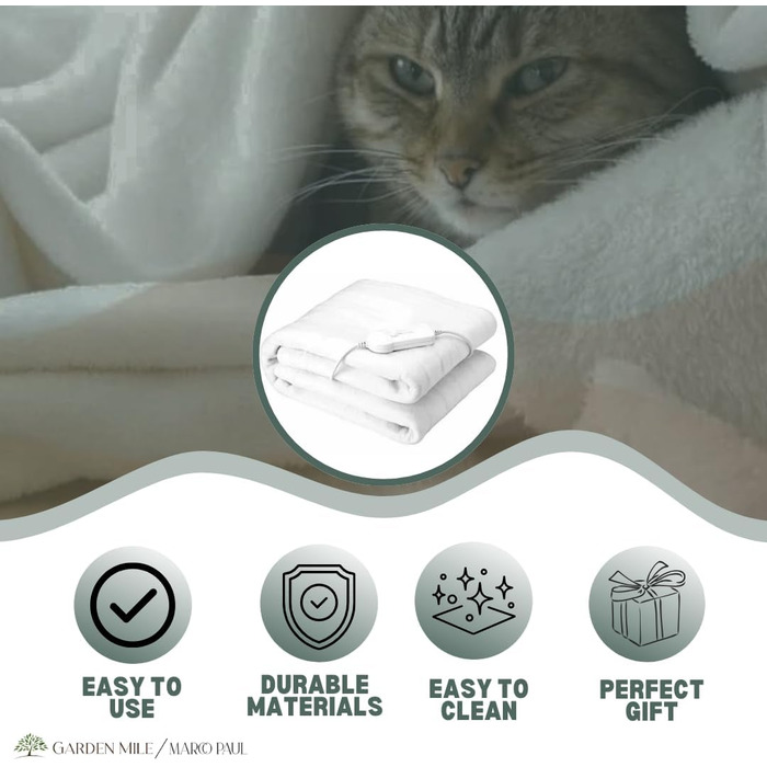 Електрична ковдра Marco Paul з підігрівом, велика флісова ковдра, терапія теплом, для зняття болю в спині, для дивана (сірий фліс)