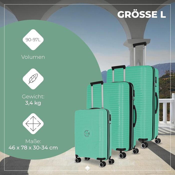 Набір валіз Travelite ORBITA 3шт (L/M/S) з TSA замком, 4 колеса, зелений
