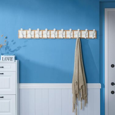 SKOLOO Coat Rack Wood - 44cm, Engraved Design, Sturdy Wall Hooks with 6 Hooks, for Hanging Clothes, Coats, Hats, Jackets, Scarves, Backpacks, Hook Rail Wood All White