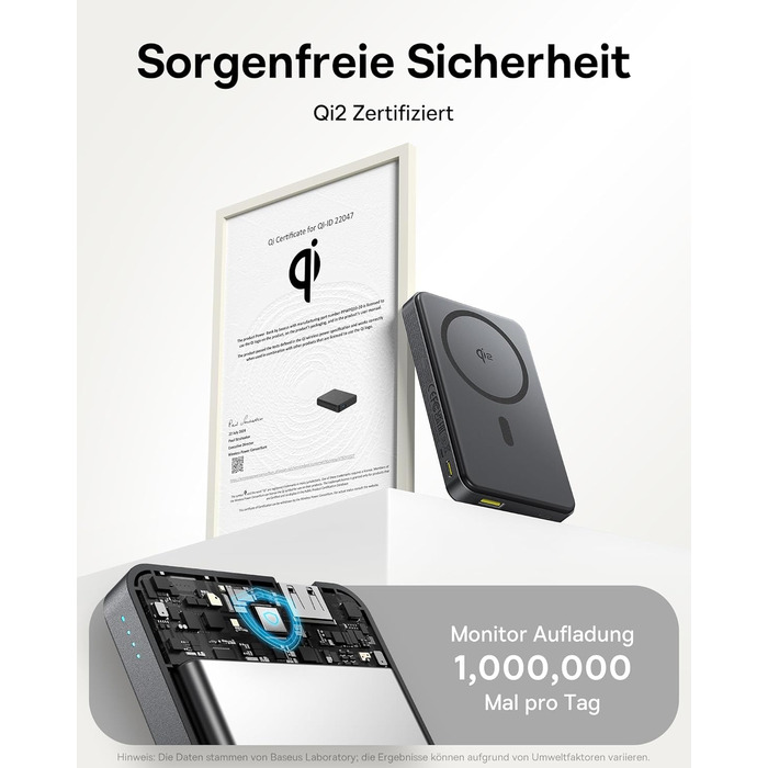 Power Bank Baseus 10000mAh: Бездротова зарядка 15W, MagSafe, PD 22.5W, USB-C, Білий/Чорний