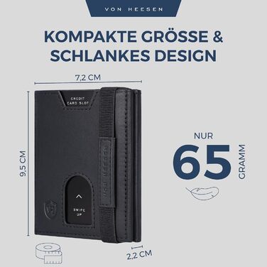 Картхолдер Von Heesen з монетницею RFID захист, шкіряний гаманець для жінок та чоловіків, чорний (Waxy)