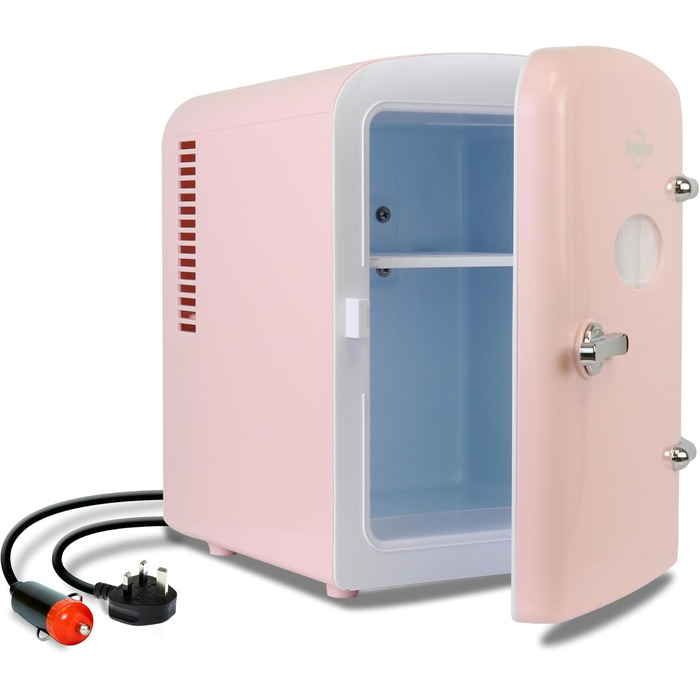 Koolatron Retro Mini Холодильник 4л, 6 банок: Рожевий для спальні, косметики, дитячих речей, авто та подорожей