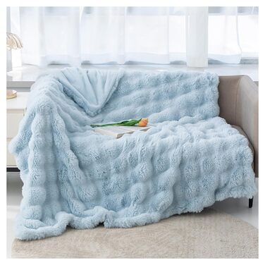Плед Ergocar з м'якого штучного хутра, 160x200 см, світло-блакитний | Плед для дивану, крісла, ліжка