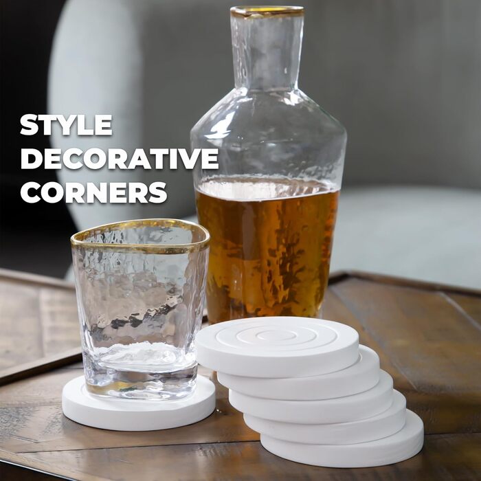 Colorful wooden drink coasters, set of 6 for glasses, table protector for all table types, gift set for all occasions, (White/Opulent Garden, Coasters (With Holder))