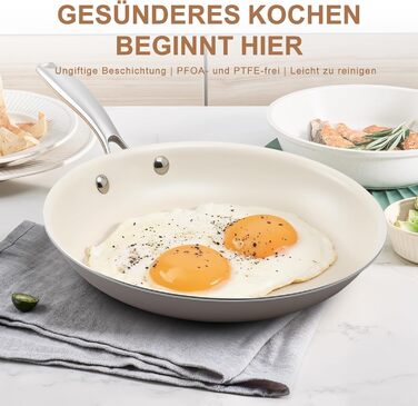 Пательня керамічна 24 см з антипригарним покриттям, індукція, духовка, посудомийка, без PFAS, PFOA, PTFE, алюміній з ручкою з нержавіючої сталі