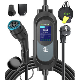 Електричний зарядний пристрій для авто Evjuicion, 15 метрів, 3.68 кВт, 8-16 А, 0-12H, IP67, Тип 2, LED-дисплей, кріплення для стіни та кабелю, портативний, сумка