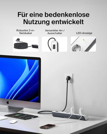 Мережевий фільтр Belkin з захистом від перенапруги, 6 розеток, 2 м кабель, 650 Дж, для дому та офісу