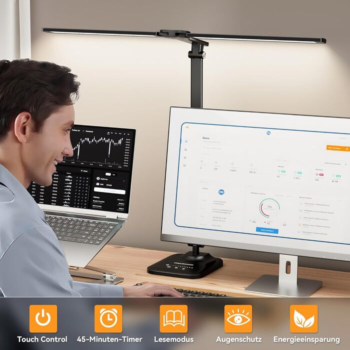 Світлодіодна настільна лампа CHARYJOD з регулюванням яскравості та кольорової температури, USB-порт для зарядки, чорний колір