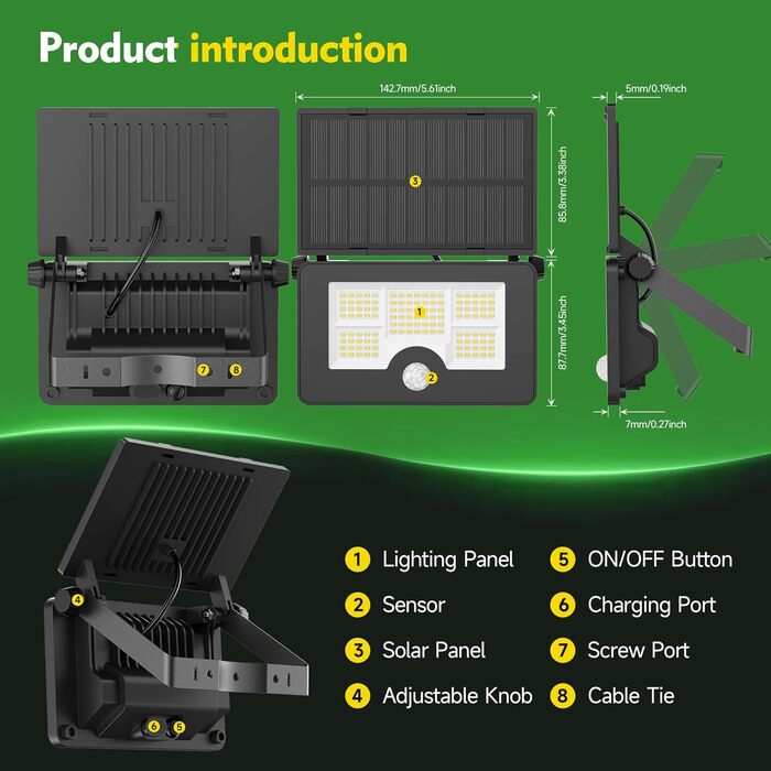 Solar Security Light for Outdoors with Motion Sensor, 122 LED 4 Modes Spotlight, USB Cable 2200mAh IP65 Solar Light Fence Light for Garden 【2 Pack】