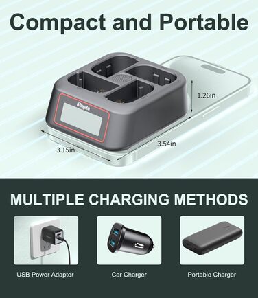Зарядний пристрій King Ma для акумуляторів камер, 4-канальний, 45W PD, LED-дисплей, сумісний з Sony A7III/A7IV/A7RIII/A7RV/A7C/A7CII/A6700/A9/A9III/A1/ZV-E1/FX3/FX30