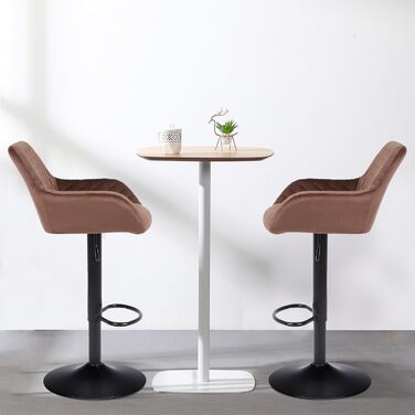 Ralex Adjustable Swivel Bar Stools 2-Pack - Velvet Upholstered Counter Height Stools with Backrest & Armrests for Kitchen, Bar & Countertops (Brown)